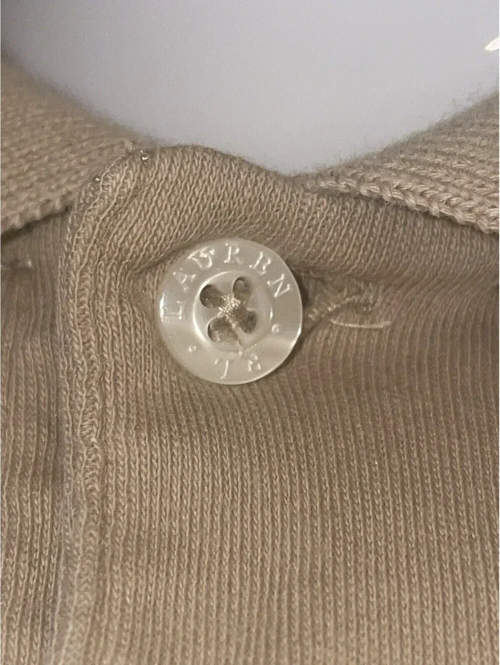Vintage Lauren Ralph Lauren Polo Shirt Mens L Beige Brown Crest Logo Cotton